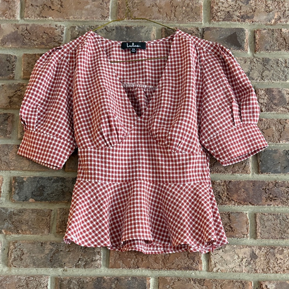 Lulu's Burgundy Gingham Blouse